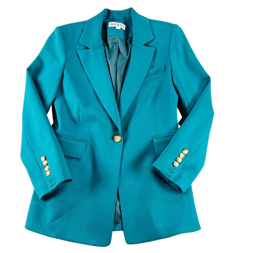 Argent Womens Blazer Jacket Size 2 Blue Teal Modern Quiet Luxury